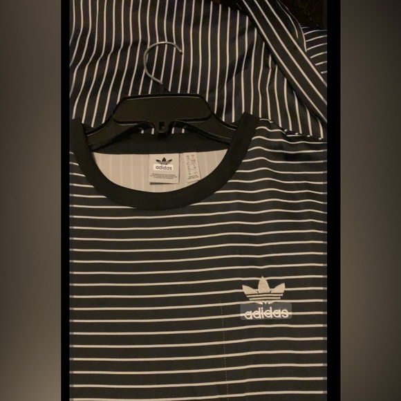 ✨⚡️💥Adidas Trefoil Originals Satin Black White Striped Tee Dress - Picture 2 of 15